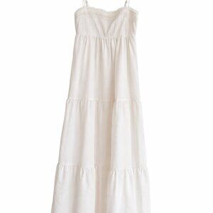 ZARA - White Lined Midi Dress with Lace Detail